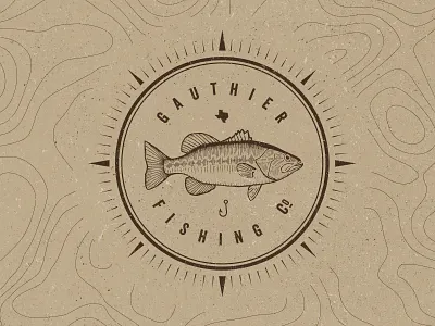 Gauthier Fishing Co. badge compass fish outdoor topography