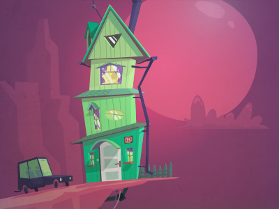 Living on the edge car cartoon edge green house illustration low poly