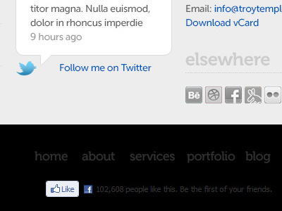 Troy Templeman Design Website Footer design development facebook icon like social twitter website