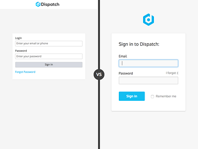 Old vs New dispatch form log in new old sign in
