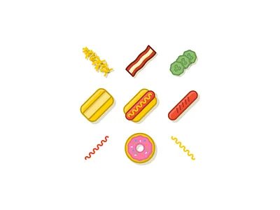 Foooooddd bun donut hot dog jelly ketchup mustard pay pickles potatos