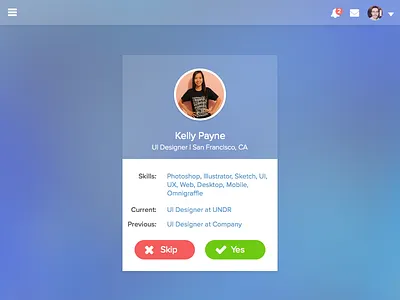 Designer Meetup Mockup | UX UI Design button card design designer meetup message mockup profile skip ui user ux