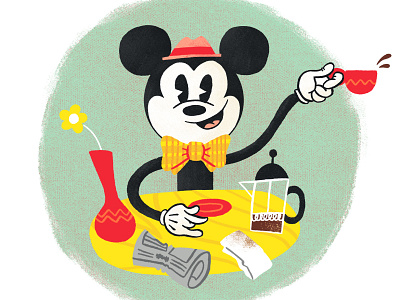 Happy 86th birthday Mickey! bistro bow tie coffee disney flower illustration mickey mouse