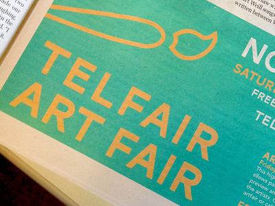 Artfair advertising golden newsprint paintbrush teal typography