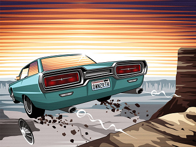 Earth Meets Sky art canyon classic flying ford illustration thunderbird vector