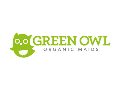Green Owl Organic Maids cleaning business design green logos owl