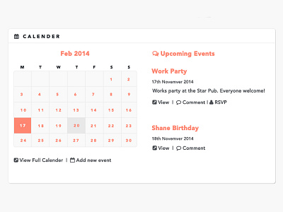 Calender module interface website