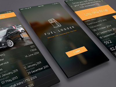 Fuel Logger mockup app automotive car gas iphone petrol simple ui