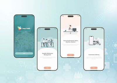 EasyMeds - Pharmacy App Onboarding UI design thinking interaction design minimalist mobile app onboarding screens splash screen ui user experience user interface ux visual design