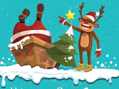 Christmas Card 1 blue card christmas deer flat holidays santa snow winter