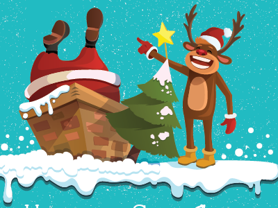 Christmas Card 1 blue card christmas deer flat holidays santa snow winter