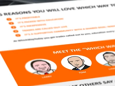 Cartoon crew members intergrated iconic markets opie orange screenshot site social trader trading web webdesign