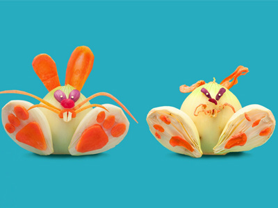 Good Vs Evil bunny dan cretu food illustration frsh rabbit rotten