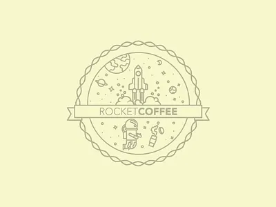 Rocketcoffee Logo Badge badge logo planets rocket rocket coffee space