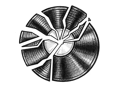 Broken Record (Shaun of the Dead) - Daily Line Art audiophile ballpoint broken record crosshatching dj drawing illustration line art pen and ink shading smashed vinyl