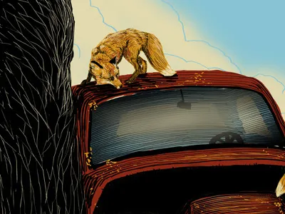 WIP clouds country ford fox screenprint tree truck