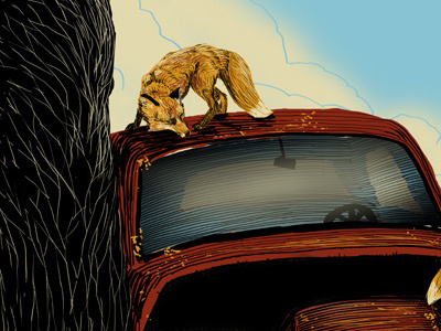 WIP clouds country ford fox screenprint tree truck