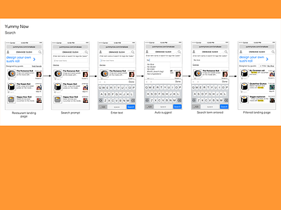 Yummy now - search food screenflow search ux wireframe