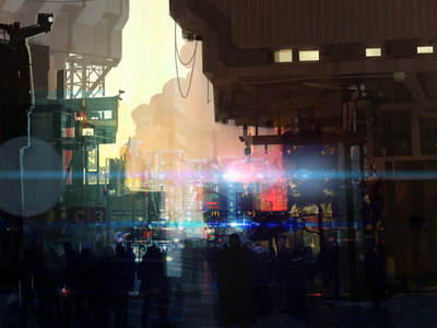 Main street city concept art future scifi shopping street