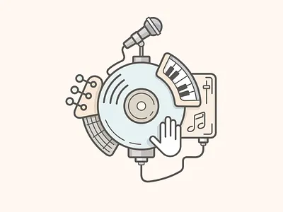 Music Line Illustration equipment flat guitar icon illustration kit8 line microphone music piano vinyl