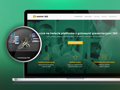 Market 360 clean green landing page layout light ui web web design