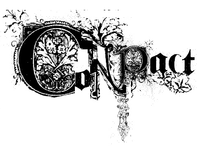 Conpact black and white collage distressed logo type typography