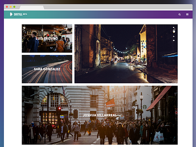Distill Grid blue categories creatives purple upload video web app