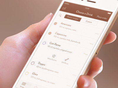 Coffee App gold hand ios iphone mobile multiselect table ui ux