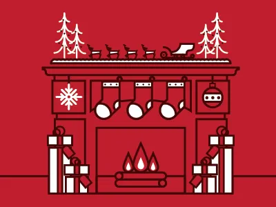 Christmas Fireplace christmas fire fireplace gift holiday illustration line ornament reindeer sleigh stocking tree