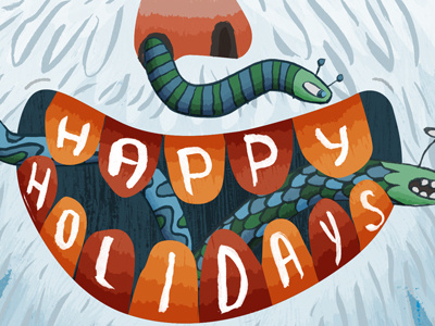 Yeti Happy Holidays card holiday worms yeti