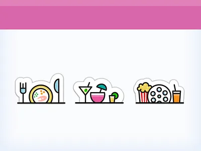 Shelf icons date dining drink entertainment food icon movie sticker