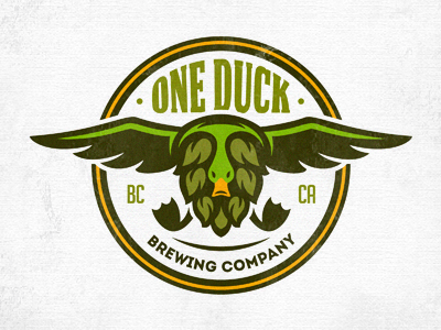 One Duck beer brewing duck fly green hop logo