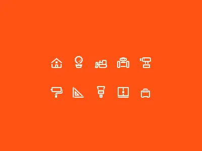 Construction icons brush building drill flat roller tree Сonstruction