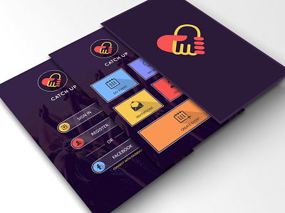 Catch Up app store boxes live login master creationz register screen splash square uiux