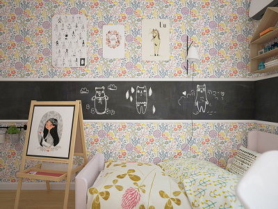 Children's room 3d cute fajno fajnodesign illustration interior invite pattern print render wallpaper