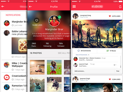 New Project app design commenting follow kudos master creationz notifications pictures posting share uiux upload
