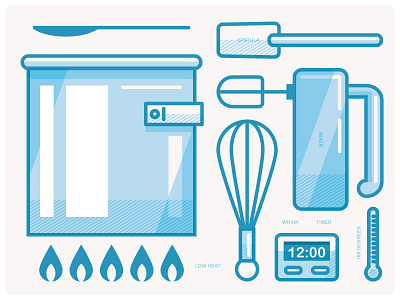 The Tools blue collage icons illustration monoweight recipe thicklines tools