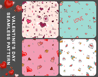 Seamless Pattern Valentine's Day Collection With Hearts beautiful branding collection creative cute design gift graphic design illustration love marketing pattern pink red seamless social media ui