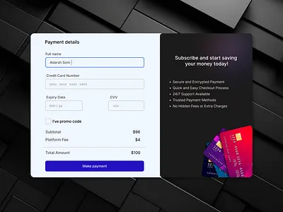 Credit Card Checkout Page aesthetic creative credit card payment ui design ui ux design unique