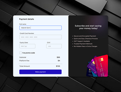 Credit Card Checkout Page aesthetic creative credit card payment ui design ui ux design unique