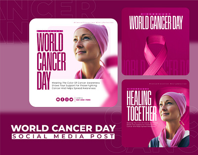 World Cancer Day Social Media Posts Collection cancer collection creative day design health international marketing media post posts social social media template woman world