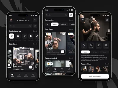 Barber Booking Mobile App app design beauty salon booking clean figma hair cut haircut app ios ios app mobile mobile app mobile app design mobile app ui saloon app design ui