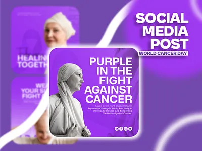 Social Media Posts Collection for World Health Cancer Day branding cancer collection creative day design graphic design health illustration marketing post purple social media social media posts ui woman world