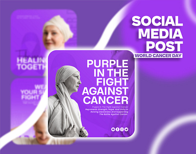 Social Media Posts Collection for World Health Cancer Day branding cancer collection creative day design graphic design health illustration marketing post purple social media social media posts ui woman world