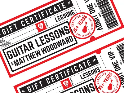 Guitar Lesson Gift Certificates black coupon design gift gift card gift certificate gift certificates graphic illustration red vector