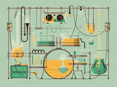 The Lab Art Print bass chemistry dan kuhlken dkng drums guitar instruments lab laboratory music nathan goldman saxophone