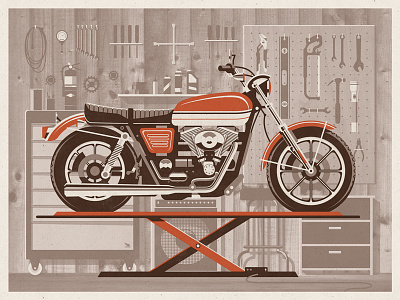 The Garage Art Print amp bike chopper dan kuhlken dkng garage harley lift motorcycle nathan goldman tools wheels