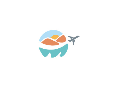 Travel globe hill icon logo plane sea sun travel wave