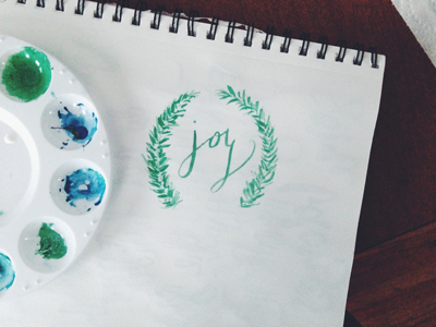 holiday watercolor motif design hand lettering illustration joy leaves lettering logo watercolor