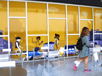 Wall Installation art buildings characters illustration university wall